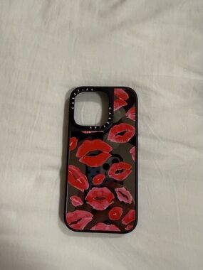 Casetify Black Phone Case with Red & Pink Lip Print